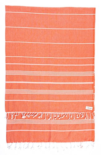 Bersuse Towels Anatolia XL Beach Blanket Throw Blanket Turkish Towel 100% Cotton Extra-Large Quick-Dry Lightweight Premium Peshtemal Towel - 61x82 Inches, Dark Orange - color: Dark Orange