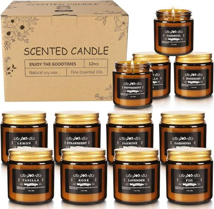 YOROXRG 12 Pcs Scented Candles with Added Natural Essential Oils, 3.05oz, Suitable for Various Festivals, Parties, Yoga, and Home Scene - color: 12 Brown