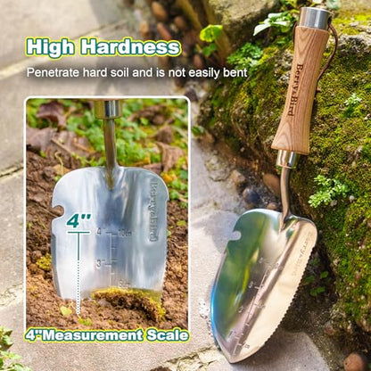 Berry&Bird Weeding Trowel, Multi- Use Hand Shovel with Serrated Blade Stainless Steel Garden Trowel Plus Size Potting Trowel with Wooden Handle for Transplanting, Digging, Measuring, Cutting Roots - color: Weeding Trowel