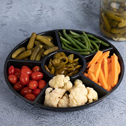 Plasticpro 6 Sectional Round Plastic Serving Tray/Platter (4, Black) - color: Black