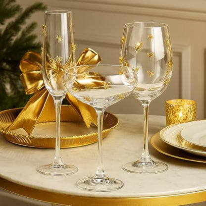 10 Strawberry Street Gold Bow Glassware, Red Wine, Set of 4 - size: Red Wine