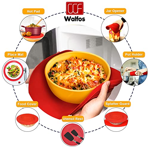 Walfos 12 10 Inch Silicone Microwave Mats, Microwave Splatter Cover for Food, Pot Holders for Kitchen, Non-Slip Heat Resistant Silicone Mats for Microwave, Oven, Hot Pan, Pot (Red) - style: 10+12in, 2 Red Microwave Mat