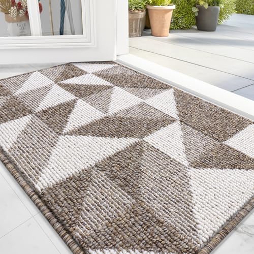 OLANLY Door Mat Indoor Entrance Washable 32x20, Odor-Free Low-Profile Front Back Geometric Doormat, Absorbent Resist Dirt Entry Carpet, Easy to Clean Sturdy Inside Floor Mats for Entryway, Brown - color: Brown, size: 32" x 20"