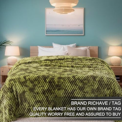 Richave Twin Size Fleece Blanket,Premium Lightweight Anti-Static 66x90 Inches 3D Clouds Stylish Jacquard Velvet Plush Bed Blanket for Twin/Twin XL Extra Long Bed, Tie-dye Olive Green - color: Olive Green, size: Twin (90-Inch-by-66-Inch)