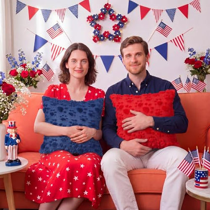 Tiamon 4 Pcs Patriotic 4th of July Throw Pillow Covers 18 x 18 Inch Pet Paw Prints Plush 3D Embroidered Pillow Cases Red Blue Pet Dog Cat Paw Cushion Covers for Independence Day Decor Sofa Bed - style: Paw Print