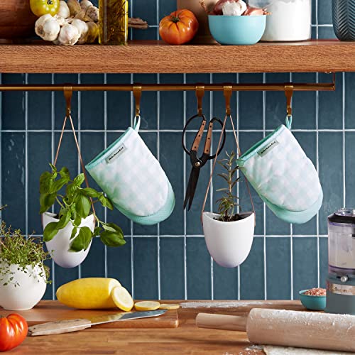 KitchenAid Gingham Mini Oven Mitt 2-Pack Set, Mineral Water, 5.5"x8" - color: Mineral Water