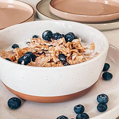 Mora Ceramic Flat Bowls Set of 4-25 oz- For Soup, Salad, Rice, Cereal, Breakfast, Dinner, Serving, Oatmeal, etc - Microwave, Dishwasher and Oven Safe Bowl for Eating and Kitchen- Vanilla & Charcoal - color: Vanilla & Charcoal