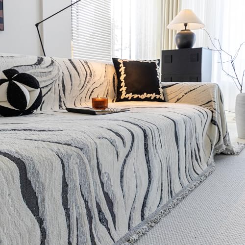 ROOMLIFE Couch Cover 3 Cushion Sofa, Washable Non Slip Furniture Sofa Protector Cover, Soft Chenille Sofa Slipcovers Sectional L Shape Dogs Couch Cover Throw Blanket with Tassels 71''X134'' - color: Cy#black, size: X-Large（71*134IN）