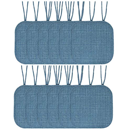 Sweet Home Collection Chair Cushion Memory Foam Pads with Ties Honeycomb Pattern Slip Non Skid Rubber Back Rounded Square 16" x 16" Seat Cover, 12 Pack, Aria Blue 4 Pack - color: Aria Blue, size: 12 Count (Pack of 1)