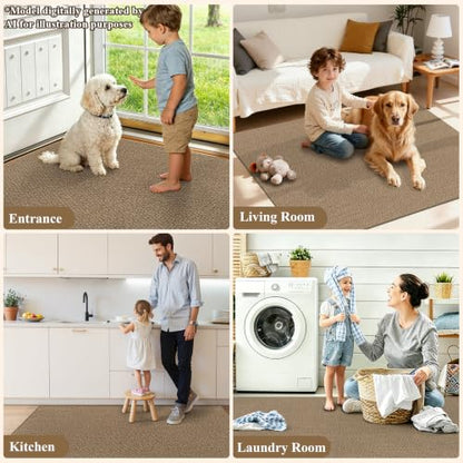 HEBE Cotton Woven Area Rugs 3x5, Washable Non Slip Entryway Rug | Rubber Backed Entry Rug for Kitchen, Neutral Morden Indoor Throw Rugs Carpet, Large Door Mat for Front Porch, Entrance - size: 3' x 5' (Rectangular)