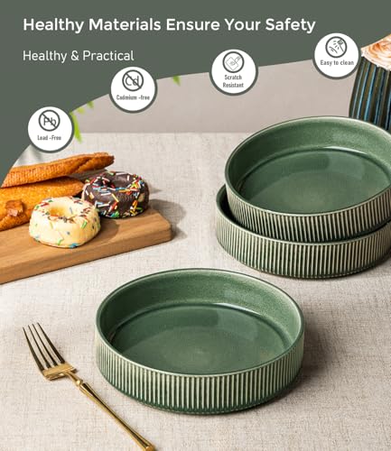 GBhome 7.5 Inch Pasta Bowls Set of 4, Ceramic Salad Bowls, Dark Green | Double Reactive Glaze Bowls for Pasta, Noodles & Fruit, Scratch Resistant, Microwave & Dishwasher Safe - color: Dark Green, size: Set of 4