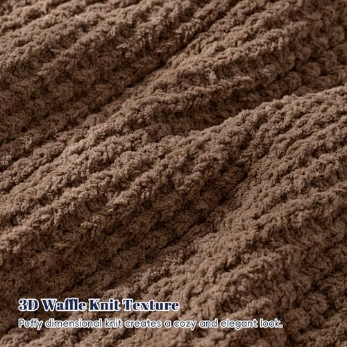 PHF Chenille Waffle Knit Throw Blanket- Plush Warm & Cozy 50" x 60" Ultra Soft Blanket- Chunky Fluffy Waffle Throws for Couch Bed Sofa - Cocoa Brown - color: Cocoa Brown, size: Throw(50"X60")