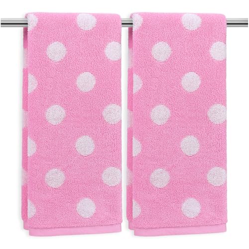 Jacquotha 2-Piece Pink Hand Towels (Polka Dot), Cotton Face Towel, 13"x29" | Cute Cotton Kitchen & Bathroom Towels, Classic Aesthetic Decor