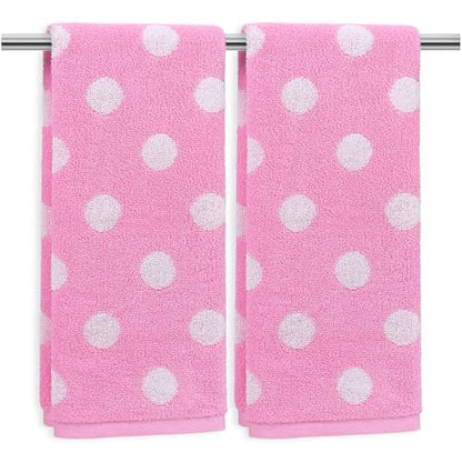Jacquotha 2-Piece Pink Hand Towels (Polka Dot), Cotton Face Towel, 13"x29" | Cute Cotton Kitchen & Bathroom Towels, Classic Aesthetic Decor
