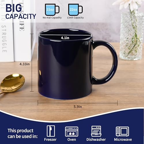 BYCNZB 22oz Super Large Ceramic Coffee Mugs Large Handles Set of 4 (Cobalto) - color: Cobalto