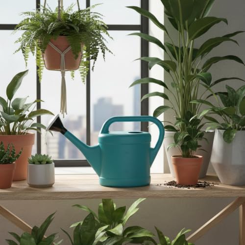 Long Spout Watering Can for Indoor Plants, Lightweight Blue PP Plastic with Narrow Tip for Precise Pouring - size: 12.99 x 3.35 x 9.84 in