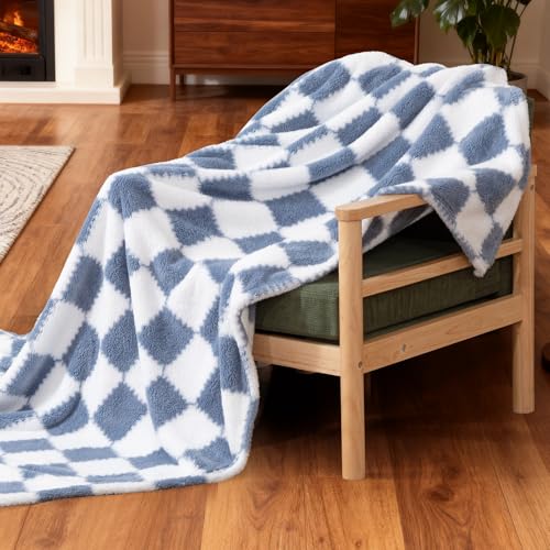 Ultra Soft Jacquard Shaggy Fleece Throw Blanket, Lightweight Warm and Plush, Cozy Couch and Travel Blanket, Multiple Colors and Sizes, Year Round Comfort - color: Blue, size: Queen (90" x 90")