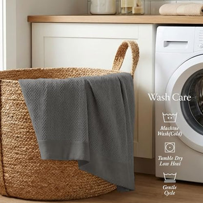 Threadmill Cotton King Blanket, Herringbone, Dark Grey, Machine Washable | 100% Cotton, Herringbone Pattern, 106x92 in, Breathable, All-Season, OEKO-TEX Certified, Machine Washable - color: Dark Grey, size: King (106" x 92")