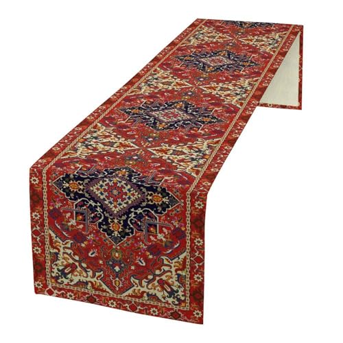 Boho Old French Table Runner, Vintage Red Beige Retro Flower Rustic Country Style Floral Print Pattern for Home Kitchen Table Decor Dining Coffee Room Garden Party Decor 13x36in - color: Vintage-5, size: 13x36in