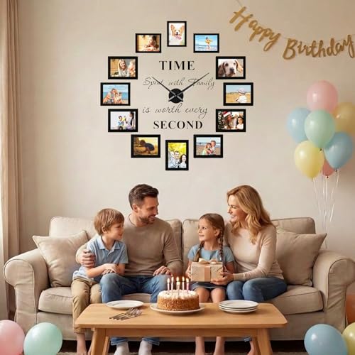 Family Picture Frames Collage Wall Decor - 4x6 Collage Picture Frames Photo Frame for Wall Picture Frame DIY Black Large Clocks for Living Room Decor