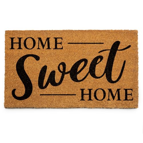 17.5x30 Home Sweet Home Door Mat with Heavy-Duty Backing - Coco Coir Doormat for Outdoor or Indoor Uses - Non-Slip Welcome Mats for Entryway or Porch - Easy to Clean - Natural Brown - color: Brown