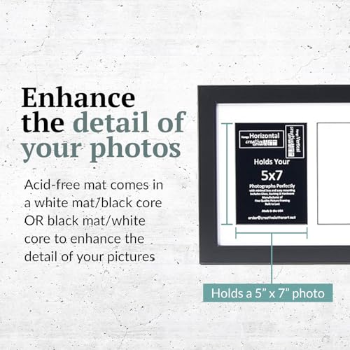Creative Letter Art 4 Opening Glass Face Black Picture Frame to hold 5 by 7 inch Photographs including 10x24-inch White Mat Collage - color: 4 opening, size: Black w/ White