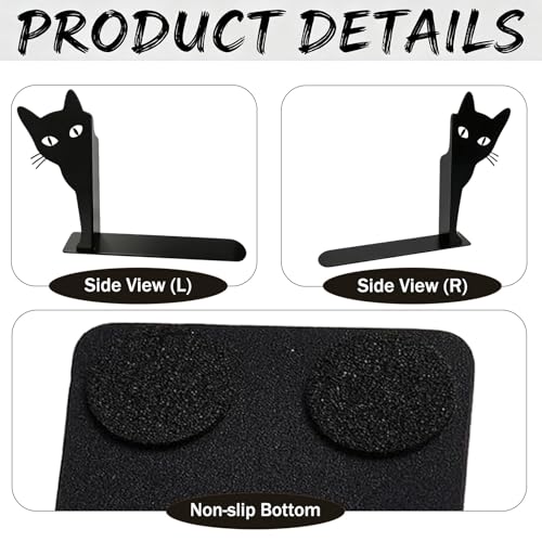 Peekaboo Cat Bookends, Black Metal Decorative Book Ends for Shelves, Heavy Duty Book Stoppers for Home & Office Desks, Ideal Gift for Cat Lovers & Book Lovers - style: Peekaboo Cat