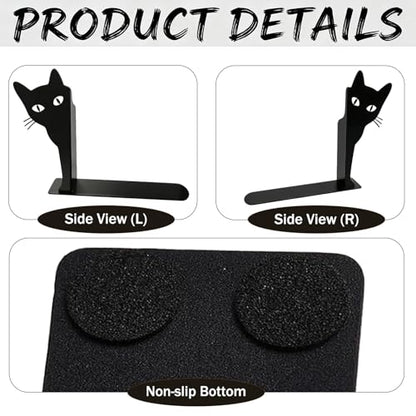 Peekaboo Cat Bookends, Black Metal Decorative Book Ends for Shelves, Heavy Duty Book Stoppers for Home & Office Desks, Ideal Gift for Cat Lovers & Book Lovers - style: Peekaboo Cat