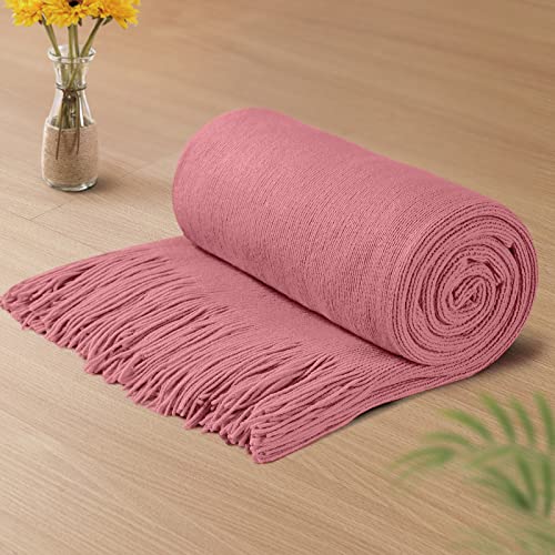 Vonty Dusty Pink Knitted Throw Blanket with Tassels Fringe, 50x60 Acrylic | Super Soft And Lightweight, Year-Round Cozy Warmth, Farmhouse Decorative Style, Machine Washable, for Couch, Sofa or Bed - color: Dusty Pink, size: 50" x 60"