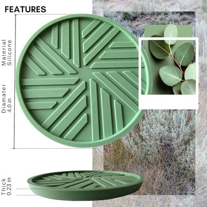 Silicone Coasters Set of 6 with Gold Holder - Modern Pattern for Prevent Sticking from Cups Coffee, Sage Green - color: Sage