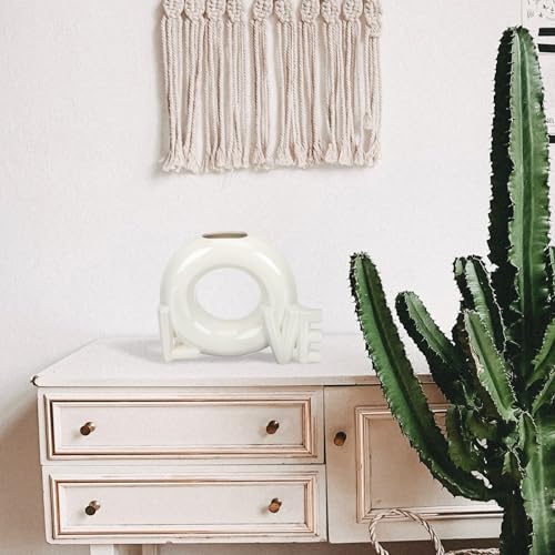 Love Shaped Ceramic Flower Vase, Glossy Donut Design, Creative Home Décor for Valentine’s Day, Dried Flower Arrangement Container, Simple Aesthetic Vase for Living Room and Office