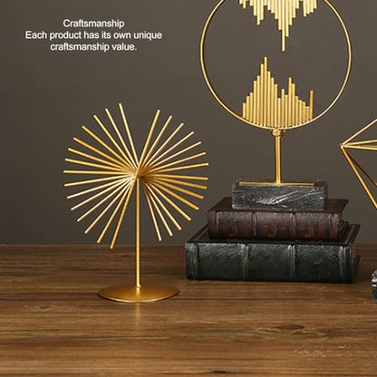 Metal Table Top Decor, Geometric Lines Sculpture Light Luxury Abstract Ornament with Base Modern Metal Sculpture for Home