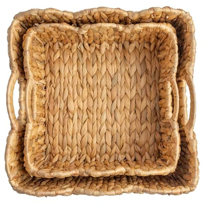 Boston International Square Woven Baskets Decorative Storage Tray Set, 2 Sizes, Water Hyacinth
