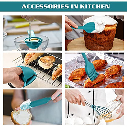 P&P CHEF Kitchen Utensils Silicone Cooking Utensil Set, 28Pcs Baking Utensils Spatulas with Holder, Heat-resistant & Non Toxic, Non-stick & Dishwasher Safe, Blue - color: Blue