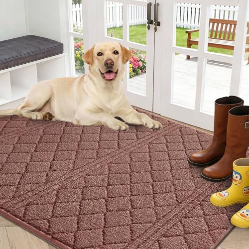 REFETONE Front Door Mat, Non-Slip Low Profile Doormat, 32" x 48" Chocolate | indoor doormat entryway rug absorbs wet footprints and traps dirt, grit, mud, and snow before they reach indoor floors - color: Chocolate, size: 2'8" x 4' (Rectangular)
