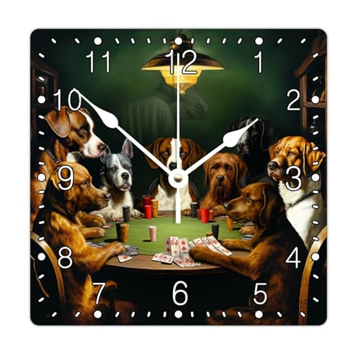 Funny Dog Playing Poker Wall Clock Dog Large Wall Clocks Battery Operated 10 Inch Non-Ticking Farmhouse Home Decor Wall Decor for Bedroom Living Room Kitchen School Office - color: Style-6, size: 10x10 in