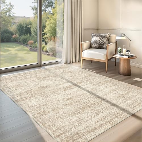 3x5 Rug for Entryway,Washable Area Rug,Beige | Small Rug for Kitchen,Hallway,Bedroom,Living Room,Dining Room,Thin,Soft, Neutral Rug,Stain Resistant Indoor Carpet,Non Slip - color: Beige/Ivory, size: 3' x 5' (Rectangular)