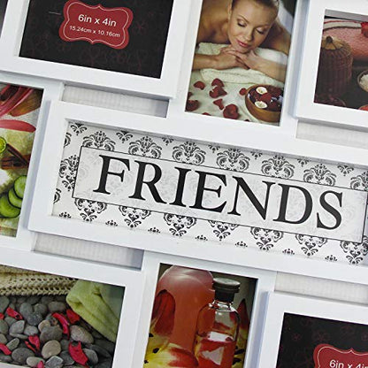 Jerry & Maggie - Photo Frame 22x17 White Friends Picture Frame Selfie Gallery Collage Wall Hanging for 6x4 Photo - 8 Photo Sockets - Wall Mounting Design - color: White, size: Friends/ Textured