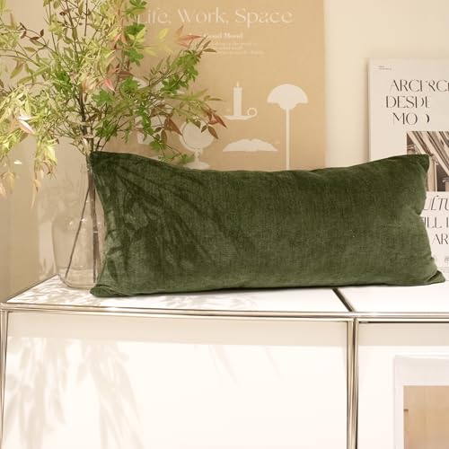 JoraLion Chenille Lumbar Pillow Covers 14x36 inch Moss Green | Solid Dyed Decorative Throw Pillow Covers, Plain Farmhouse Soft Chenille Cushion Case for Couch Sofa Bed Room, Pack of 1 - color: Moss Green, size: 36" x 14" (Pack of 1)