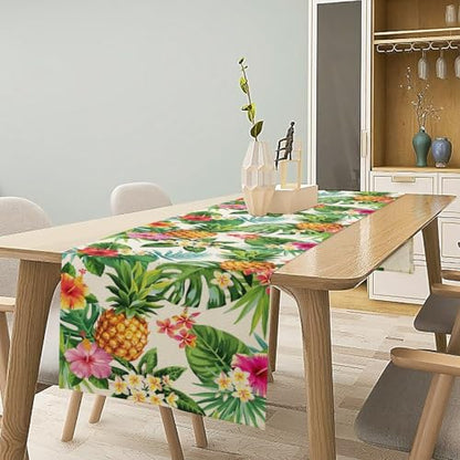 Summer Pineapple Table Runner, Tropical Palm Leaves Flowers Fruit Table Runner for Kitchen Dining Party Holiday Home 13x36in - color: Fruit-6, size: 13x36in