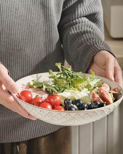 getstar Pasta Bowls, Large Salad Serving Bowls (9.2 inch/42 oz), Ceramic Bowl Plates Set of 4, Farmhouse Embossments, Microwave and Dishwasher Safe - size: 9.2"/42oz