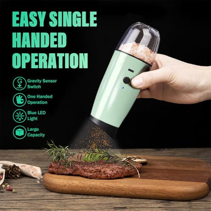2 PCS Rechargeable Gravity Electric Salt and Pepper Grinder Set Shakers Automatic Grinders Adjustable Coarseness Mill Grinder Set with 3.5oz 90ml Capability size 2.4x7 inches Charging By USB