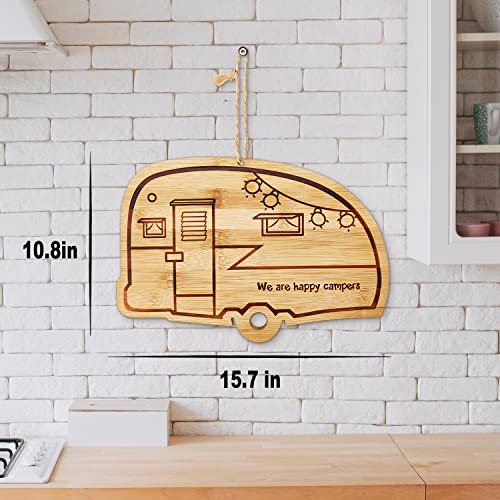 Happy Camper Bamboo Large Cutting Board, RV Wood Cutting Board for Kitchen | Personalized Chopping Board for BBQ, Charcuterie Board & Camper Decor, Housewarming & Wedding Gifts for Women and Couples - style: big
