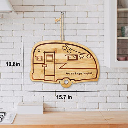 Happy Camper Bamboo Large Cutting Board, RV Wood Cutting Board for Kitchen | Personalized Chopping Board for BBQ, Charcuterie Board & Camper Decor, Housewarming & Wedding Gifts for Women and Couples - style: big