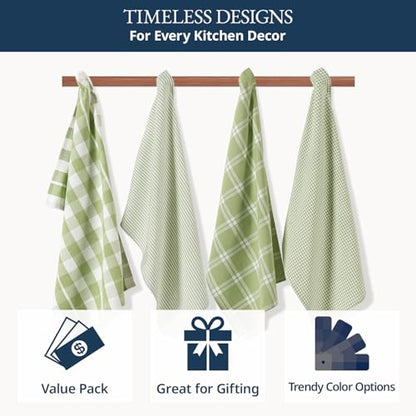 LANE LINEN Cotton Kitchen Towels Set, 4-Pack – Absorbent, Quick-Drying Dish Towels, 18" x 28" - Sage Green - color: 09: Sage Green, size: 18''x28" - 4 Pack