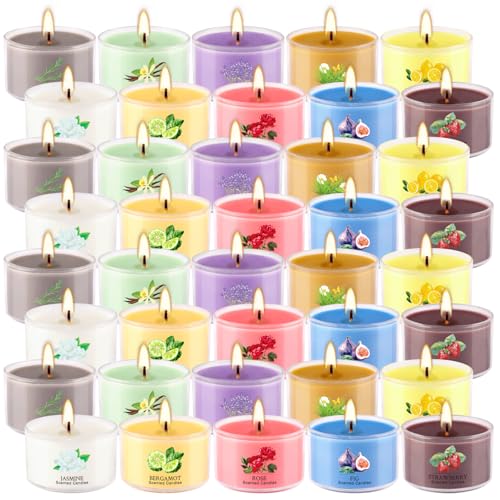40 Pack Set of Scented Candles, Soy Wax Tea Light Candles | 35 grams each, available in 10 scents, with smoke-free cotton wicks; ideal for home use, yoga, meditation, and as gifts. - color: 40PackMulticolored