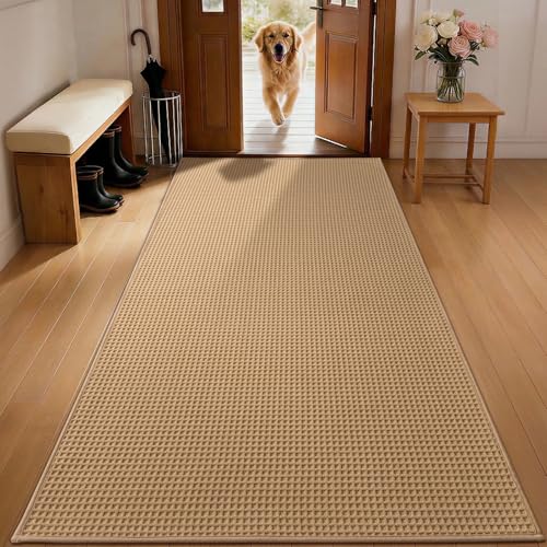 Indoor Door Mat 32" x 70", Non-Slip Washable Entryway Mat, Dirt Trapper Absorbent Entrance Mat, Low Profile Floor Mat for Front/Back Door, Entryway, Khaki - color: Khaki, size: 32"x70" (Rectangular)