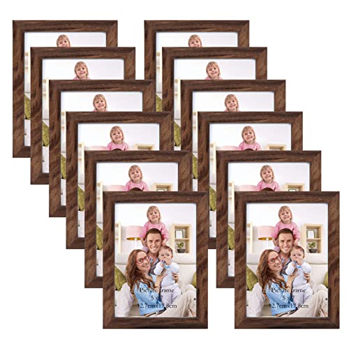 Giftgarden 5x7 Picture Frame Brown Set of 12, Multi Rustic Walnut Wood-Color 5 by 7 Photo Frames Bulk for Wall or Tabletop Display - color: Brown, size: 5x7