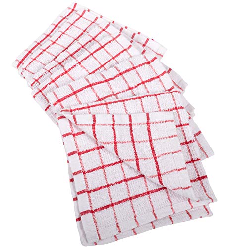 KAF Home Pantry 100% Cotton Checkered Grid Dish Cloths | Set of 6, 12 x 12 Inches | Absorbent and Machine Washable | Perfect for Cleaning Counters, and Any Household Spills - Red - color: Red