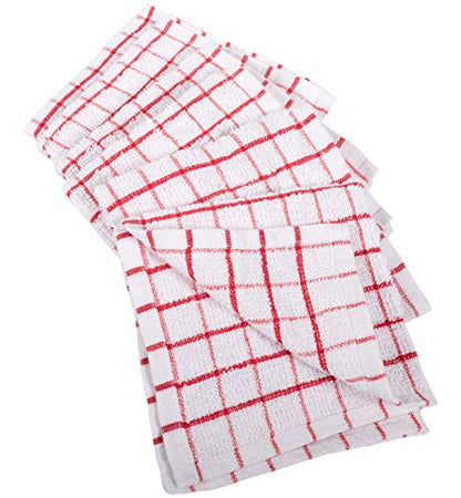 KAF Home Pantry 100% Cotton Checkered Grid Dish Cloths | Set of 6, 12 x 12 Inches | Absorbent and Machine Washable | Perfect for Cleaning Counters, and Any Household Spills - Red - color: Red